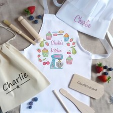 Personalised Girls Apron Cooking Set. Girls Birthday Gift, Add any name, Baking