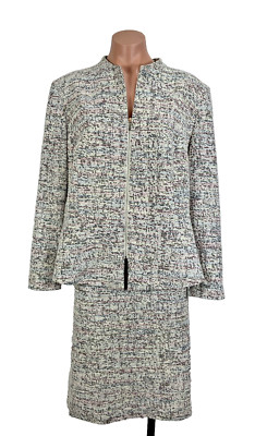 Tahari tweed skirt suit PLUS 14W Zip Blazer Purple Multi Career