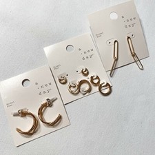 5 Pairs A New Day Endless Hoop Gold Tone Stud Fashion Earrings Nickle Free