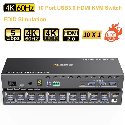 4K@60Hz 10 Port USB 3.0 KVM Switch mit EDID Simulation für 10 Computer Share - Bild 3 von 23