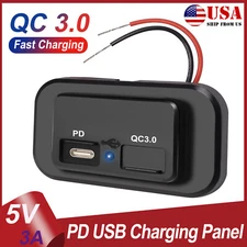 12-24V 3.1A Dual USB PD QC3.0 Car Boat RV Fast Charger Socket LED Power Outlet