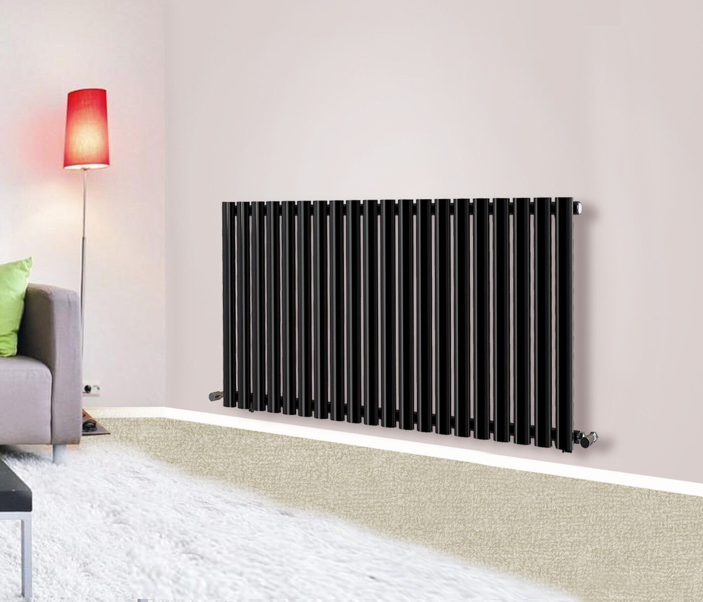 Modern Black 600x1180mm Oval Column Horizontal Single Central Heating ...