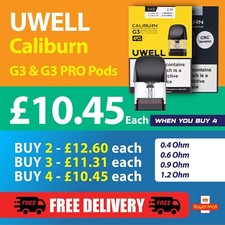 UWELL Caliburn G3 & G3 PRO Pods 0.4? 0.6? 0.9? 1.2? Pack of 4 - 2ml Caliburn G3