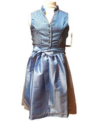 Isar Trachten Kinderdirndl hellblau grau Gr. 116 158