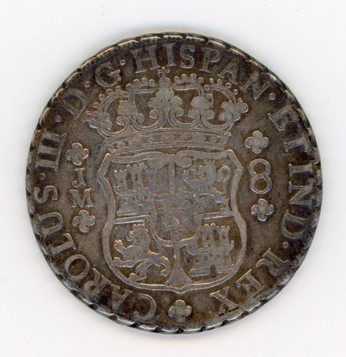 Spain España Peru 1762 Lima JM 8 Reales Car III KM A64.2 one dot VF+ - Picture 2 of 2