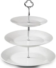 3 Tier Silver Serving Stand Round Platter for Desserts or Tea Party Display