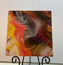 Handmade Abstract Original Acrylic Pour Painting on 8x8x1.25 Canvas, Varnished