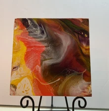 Handmade Abstract Original Acrylic Pour Painting on 8x8x1.25 Canvas, Varnished