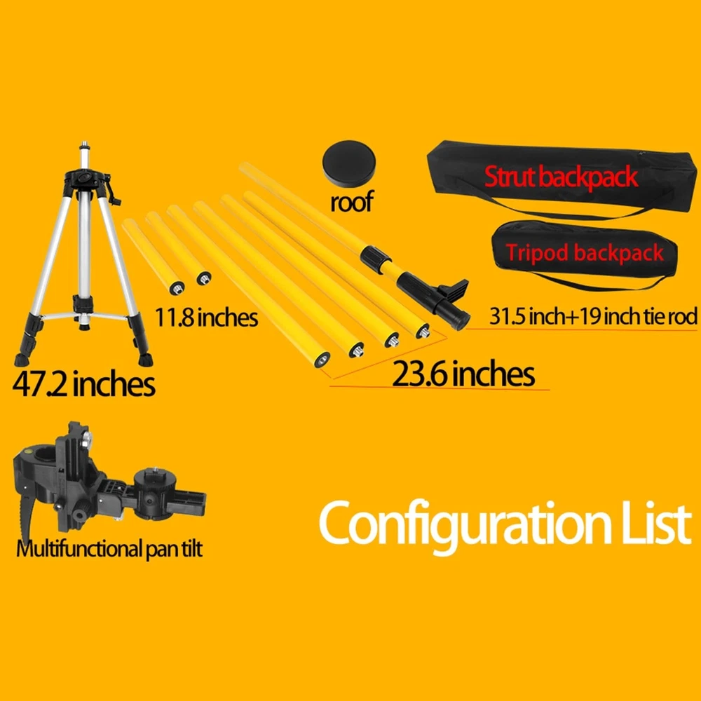Laser Level Pole with Tripod, 13.8 Ft./4.2M Telescoping Pole&3.9 foot/1.2M re...