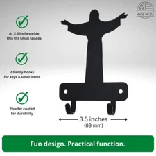 Mini Jesus Wall Mount Key/Rosary Hanger with 2 Hooks 3.5 inch -Made in USA