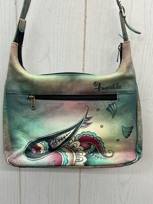 Anuschka Hand Painted Paisley Floral Handbags Purse Leather Bag Hobo Tote  Flower