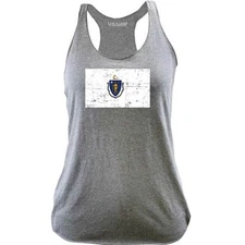 Ladies Massachusetts State Flag Distressed Racerback Tank Top