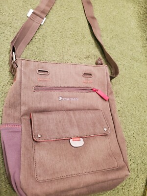 Sherpani Lima Brown Crossbody Purse Bag MultiPocket Orange Accents Canvas Travel