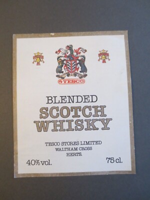 Original Vintage Scotch Whisky Papierflasche Etikett Tesco Blended Scotch 1980er