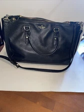 Large Kate Spade Black Pebbled Leather Purse With Adjustable & Detachable Strap