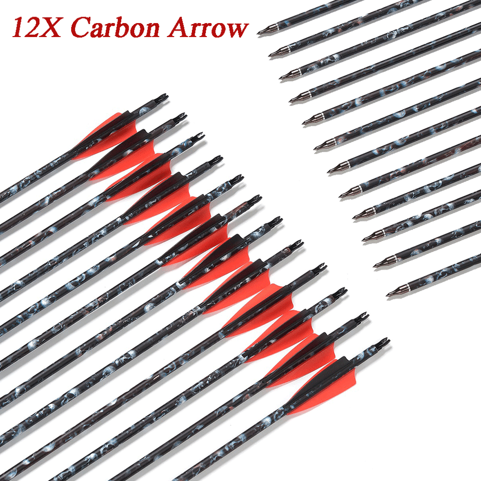 Archery 30'' Carbon Arrow SP500 Compound/Recurve Bow Hunting Broadheads