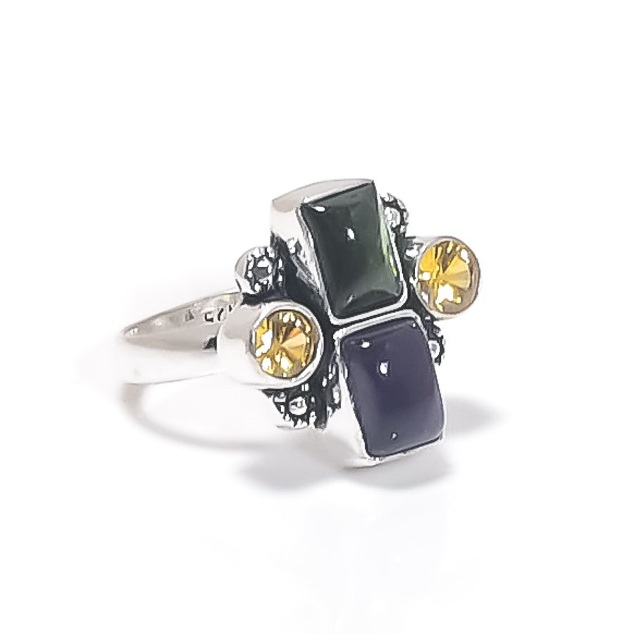 Ring Black Onyx, Citrine Gemstone 925 Sterling Silver Jewelry Size 8.5 Z494