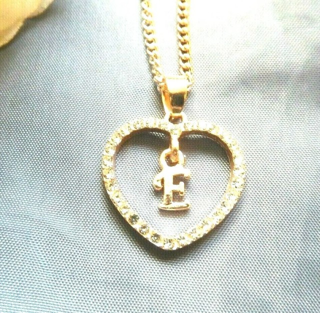 Necklace Heart Letter E  Glittery Rose  Gold  Tone Pendant US 