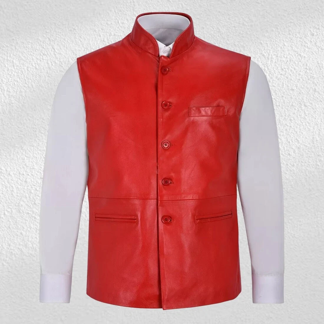 Men Lambskin High Quality Leather Red Waistcoat Western Vest Coat Stylish Jacket