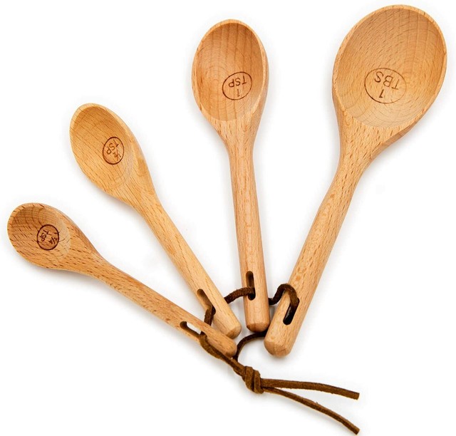 BingGoGo Wooden Measuring Spoons Set of 4 Engraved Accurate Spoons for