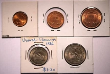 Uganda 1966 Mint Set in 2x2s 5cents -- 2 Shillings (missing 50c) Unc/BU Coins