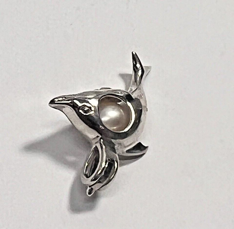 Beautiful Solid Silver 925 Designer Dolphin & Pea… - image 4