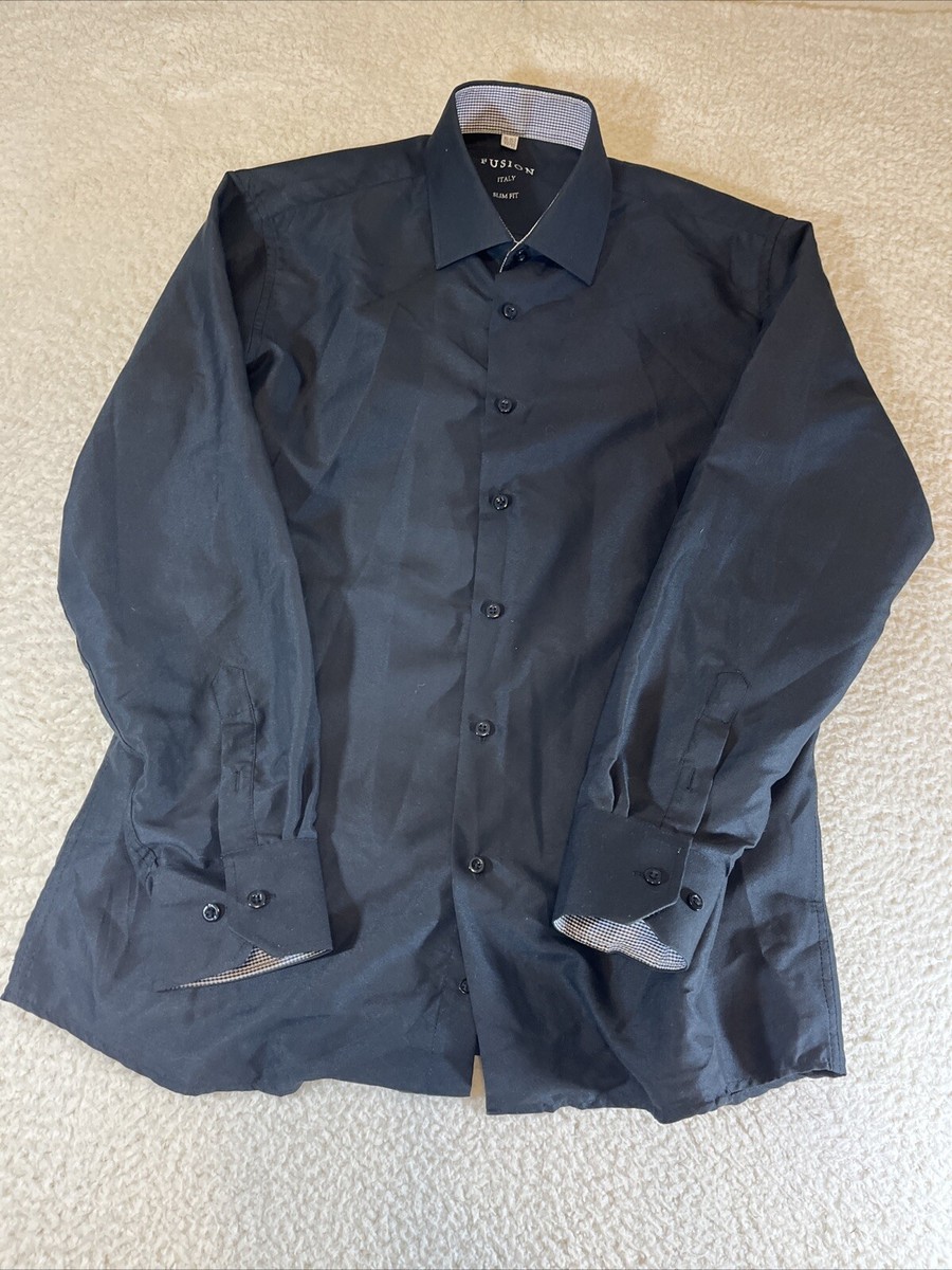 fusion italy dress shirt Fusion Italy Slim Fit Size 15 Black Dress Shirt for Men