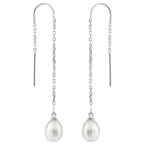 Sterling silver rhodium plated earrings with 7×_-8mm freshwater pearls.ESR-295