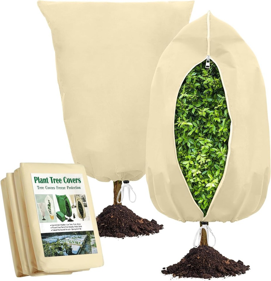 Plant Covers Freeze Protection, Frost Cloth with Zipper Drawstring ...