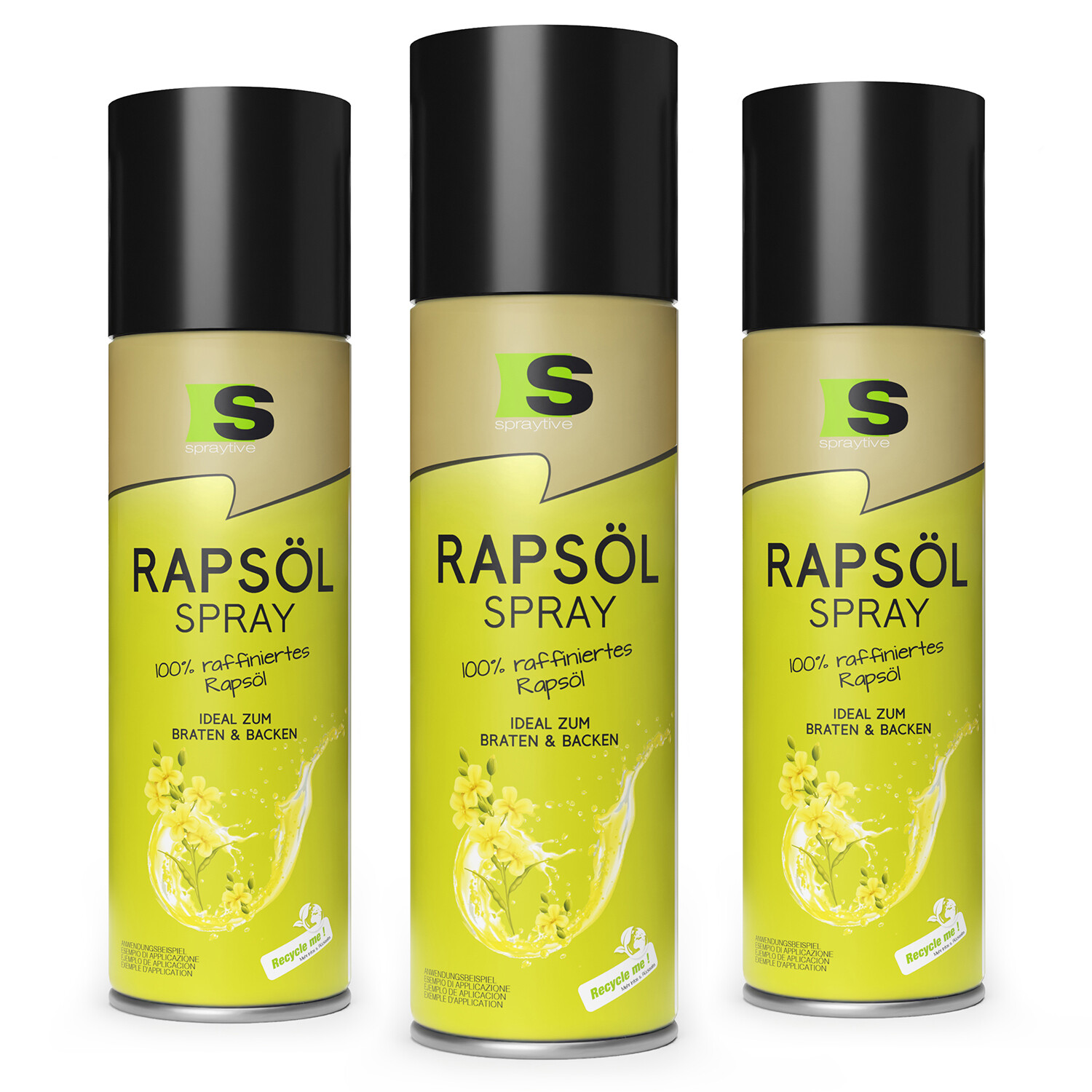 Spraytive 3x 400ml Rapsöl Spray, Ölspray zum Kochen Backen Grillen u. für Salate