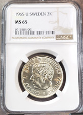 1965 SWEDEN SILVER 2 KRONOR KING GUSTAF VI NGC MS 65 SCARCE BEAUTIFUL GEM BU