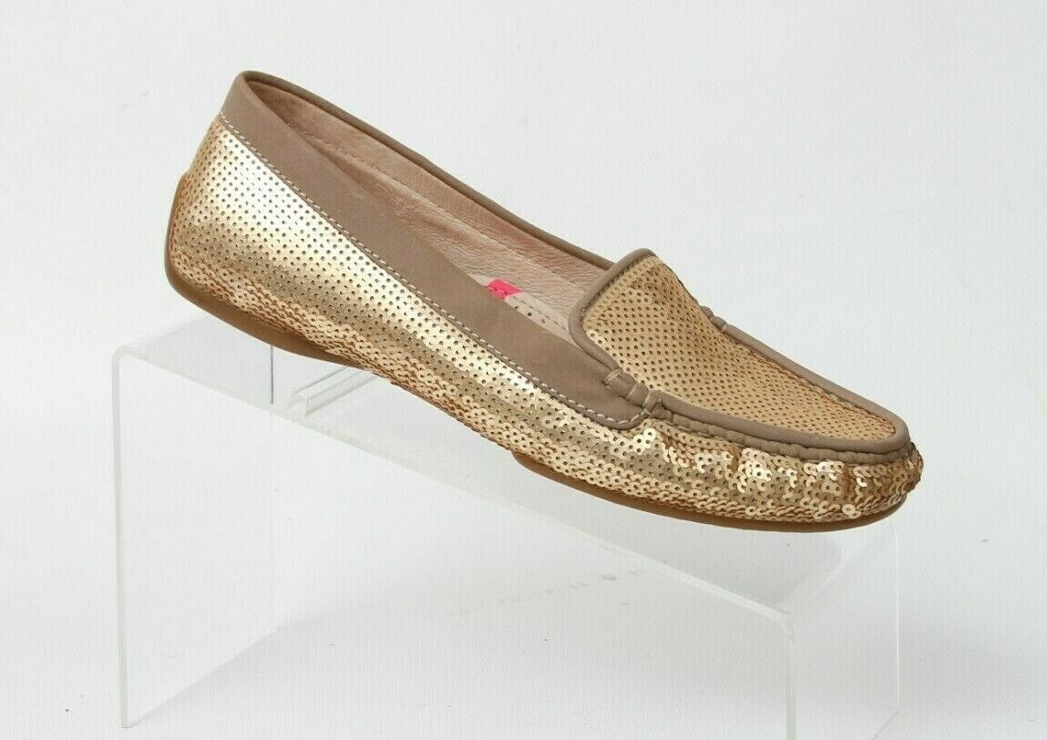 Joan David Dafaline Gold Sequin Flat Slip On Loafer Shoes