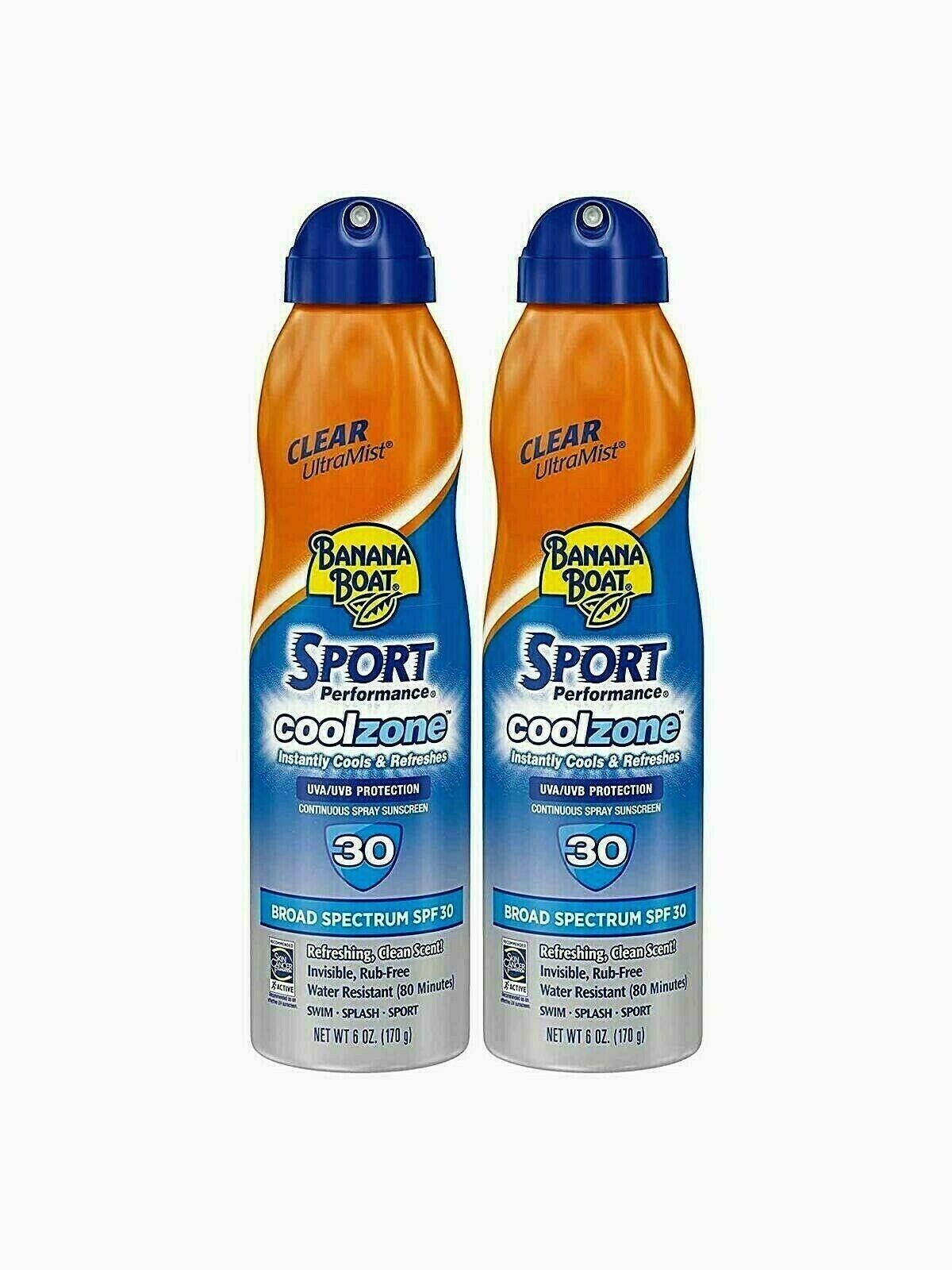 Banana Boat Sport Performance Coolzone Sunscreen Spray, Twin Pack, SPF 30, 6 OZ