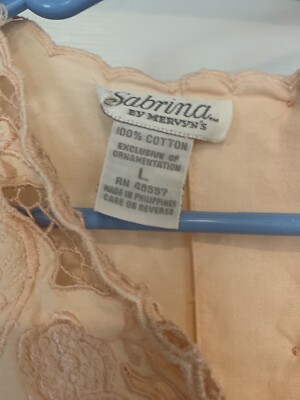 Nightgown Cotton Button in Back w Embroidered Yoke Peach Sze L