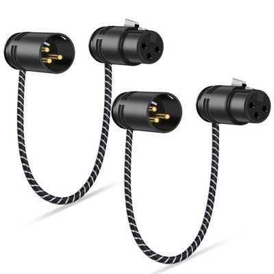 2 Pack Rotatable RightAngle XLR Cable 24AWG OFC Nylon Braided 1 FT Cord