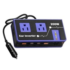 200W Car Power Inverter, Dual DC 12V to 110V AC Car Outlet Adapter to Purple