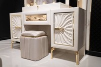 Beiger Holz-Textil Pouf Hocker Eleganter Sitz- Und FußHocker