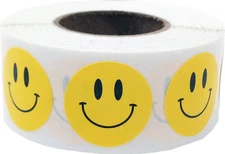 Happy Face Stickers - Yellow Semi-Gloss Happy Face Labels, 0.75 Inch Round Do...