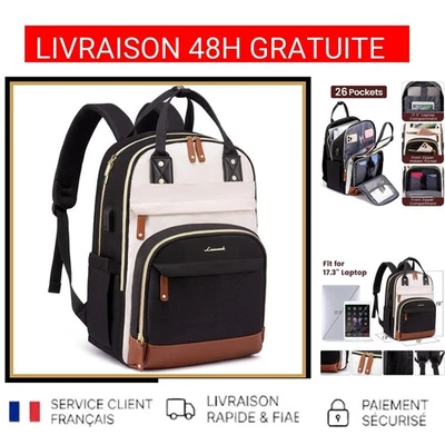 Sac à dos LOVEVOOK Antivol Étanche USB PC Portable 17" Voyage École Beige Noir - Photo 1/4