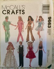 McCall,s Crafts Pattern 9663 - fashions for 11.5  dolls Barbie - UNCUT -Vtg