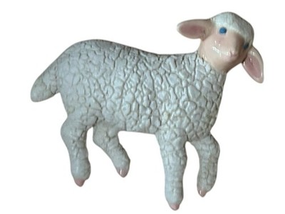 Vintage Ceramic Lamb Figurine White Crackle Glaze  Nursery Easter Wall Hanging