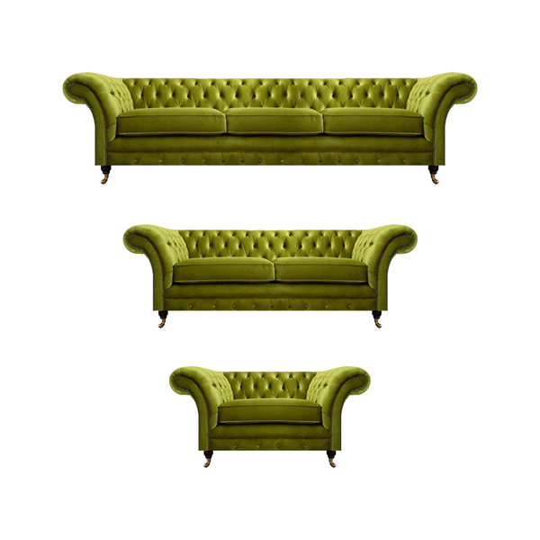 OlivengrüNe Chesterfield Garnitur Wohnzimmer Sofagarnitur Luxus Set 3Tlg-image