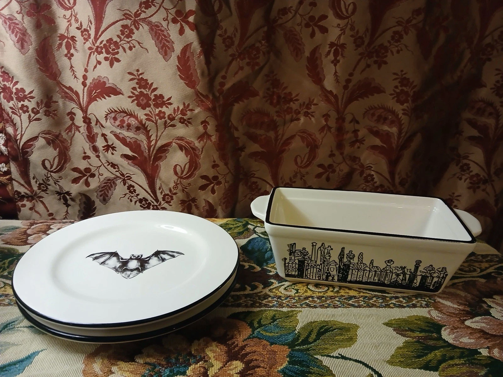 Lot Of 3 Halloween Dishes Plates And Loaf Pan