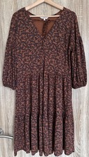 Next Tiered Boho Floral Dress Rust Brown Size12 V-Neck
