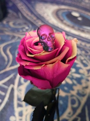 bold hex studio Pink Black Skull Statement Ring Adjustable