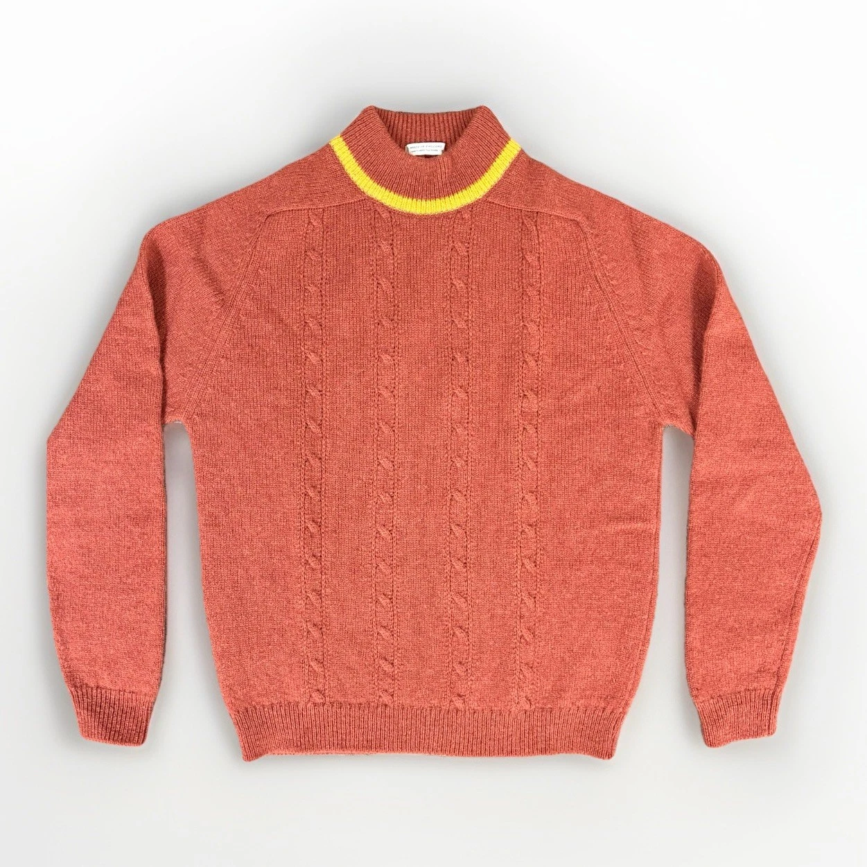 VTG 90’s Shetland Wool Cable Knit Sweater Mens M Made in England Rust Orange EUC
