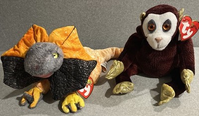 2000 TY Bean Baby Slayer The Frilled Lizard & Zodiac Monkey with Tags