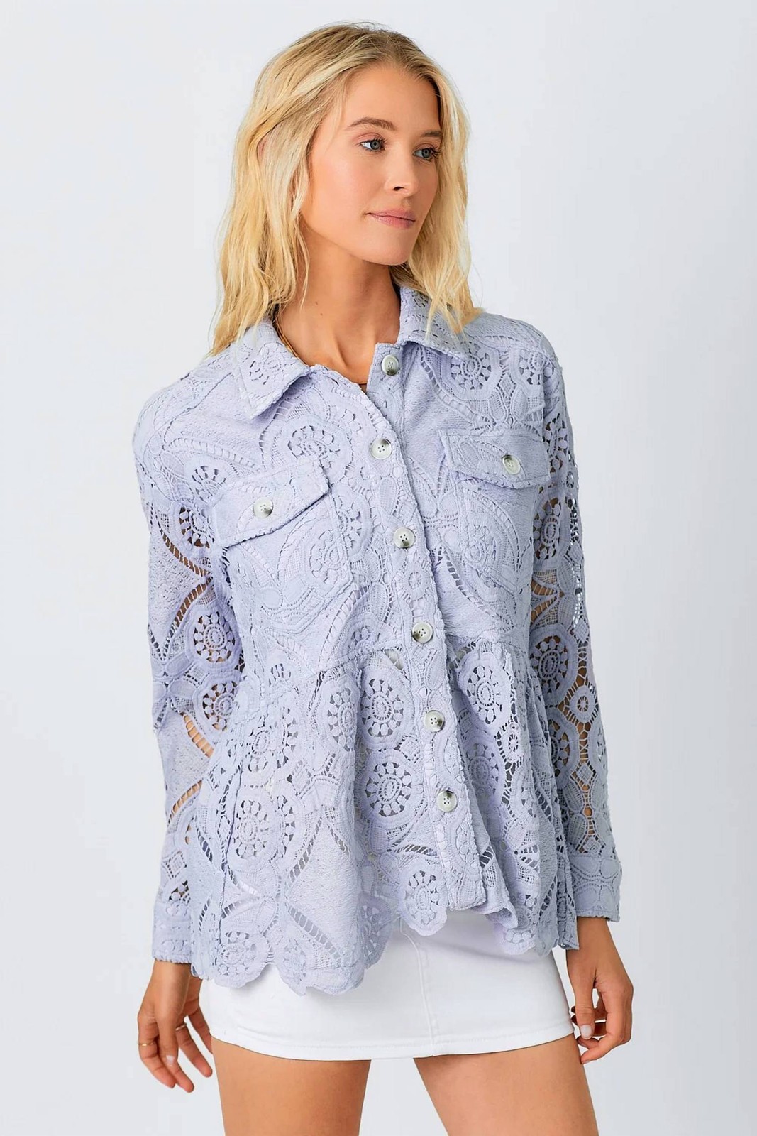 Mystree Lace Peplum Button-Front Jacket Size S