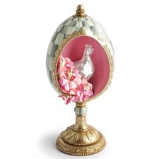 MACKENZIE-CHILDS Touch Of Pink Hand Painted Chick Treasure Egg Courtly Check NEW