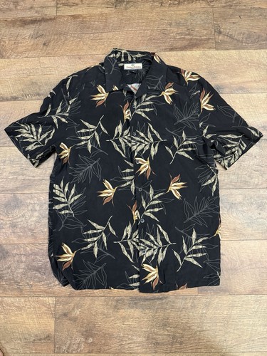Tommy Bahama Hemd Herren Medium schwarz Blumenmuster 100 Seide Knopfleiste Hawaii Camp
